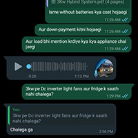 Scammer's WhatsApp conversetion with customer Screenshot continue pretending to an official Paksolar Representative